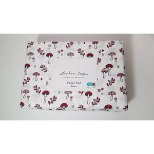 London Kaye Queen Mushrooms Hearts Bed Sheet Set 4 piece Microfiber Bedding NEW